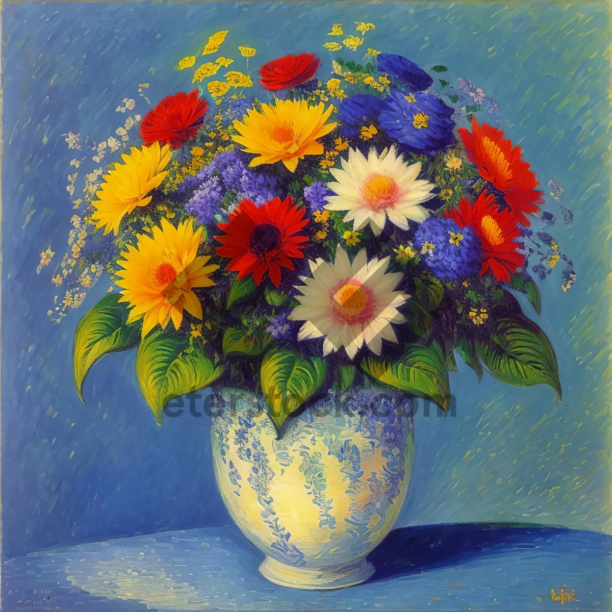 Picture of Colorful Sunflower Bouquet in Ceramic Vase