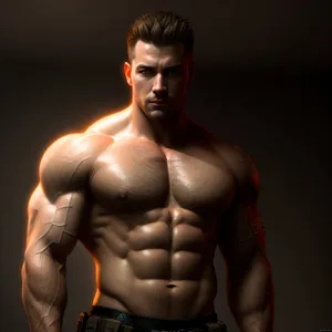 Powerful Muscular Male Bodybuilder Posing in Studio