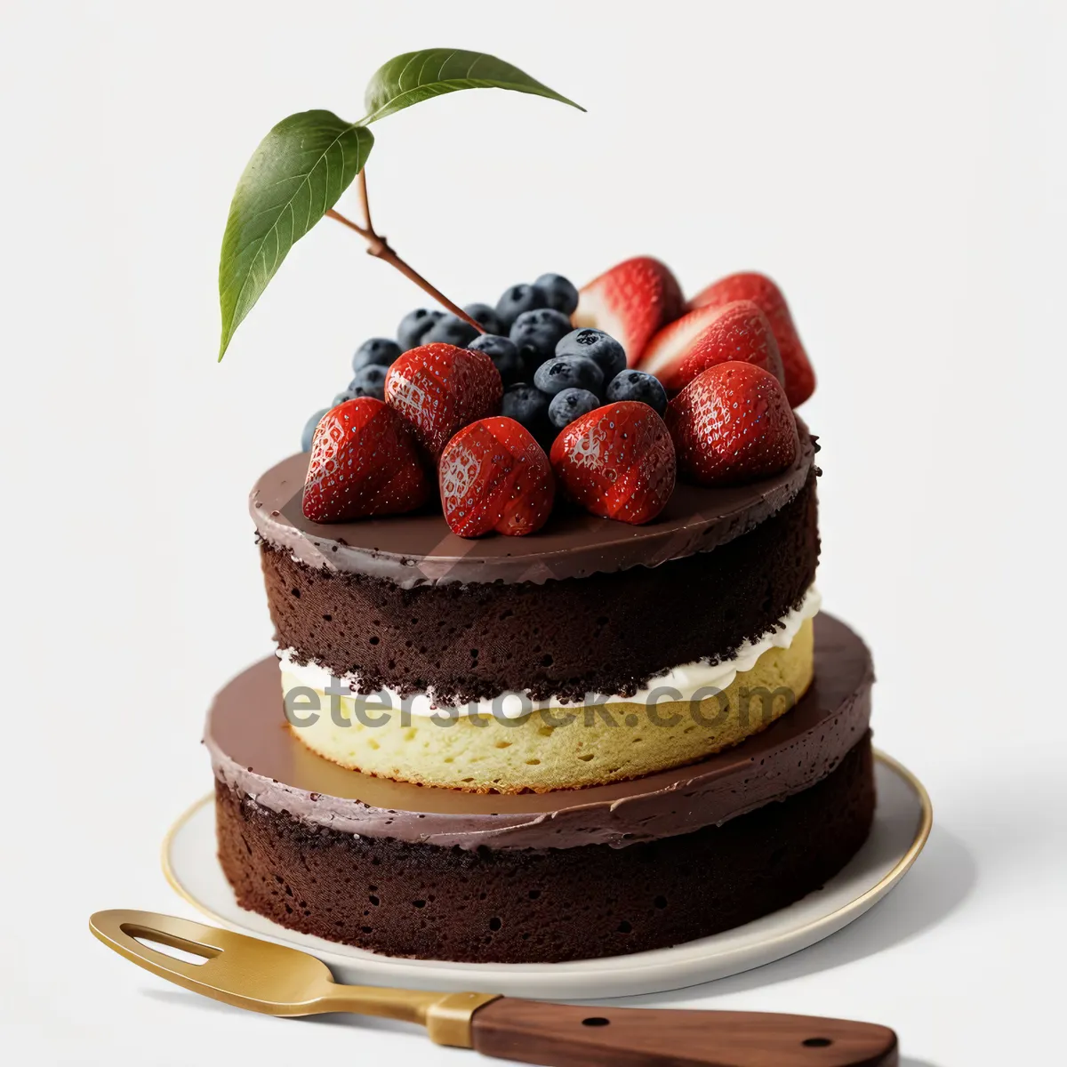 Picture of Fresh Berry Plate with Cream and Chocolate Drizzle