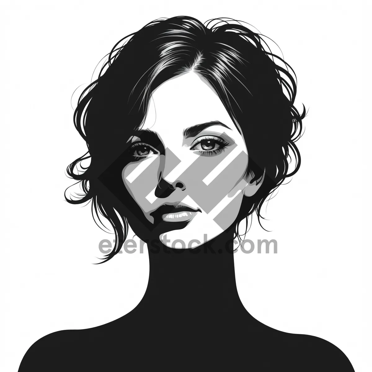 Picture of Stylish Cartoon Lady with Shoulder-Length Hair Portrait