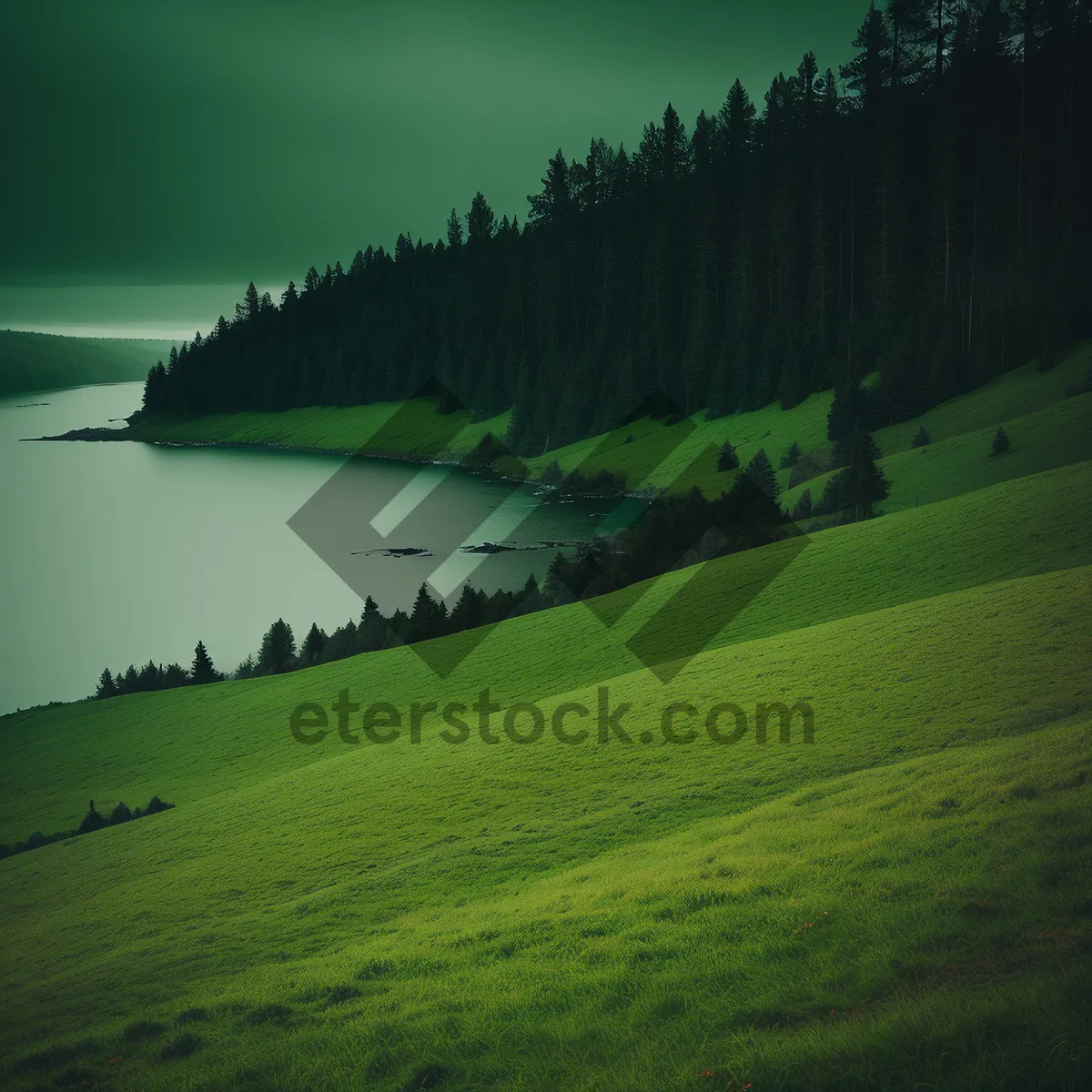 Picture of Serene Lakeside Golfing under Majestic Mountain Scenery