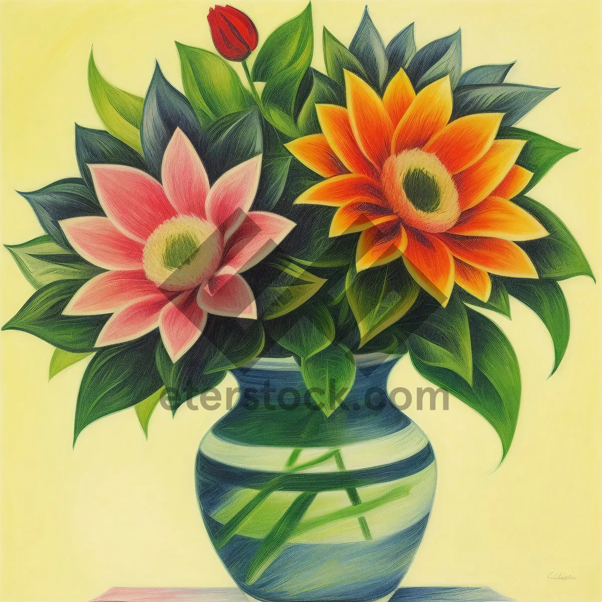 Picture of Retro Floral Vase Decoration with Ornate Pattern