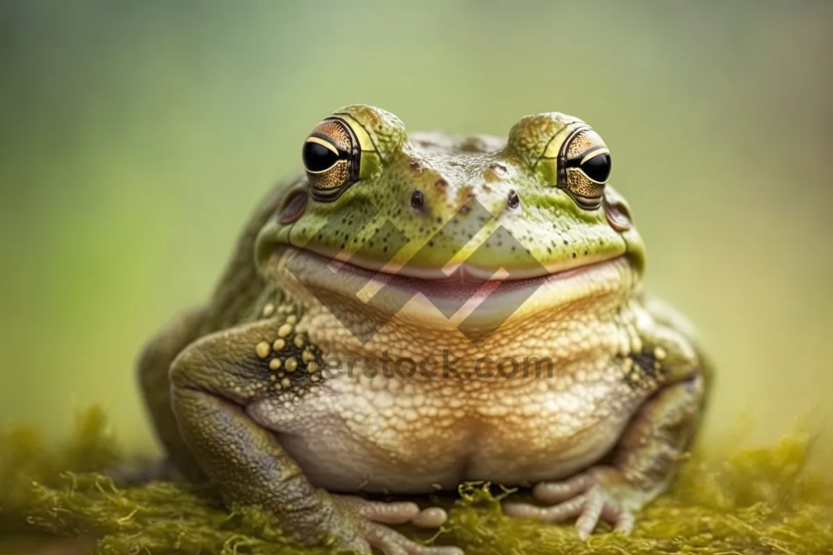 Picture of Bulging Eyed Tree Frog Peeping Out from Leaf