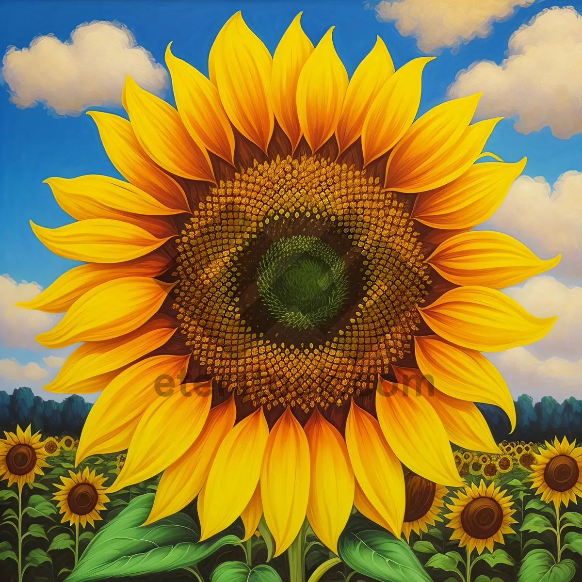 Picture of Vibrant Sunflower Blossom in Sunny Field