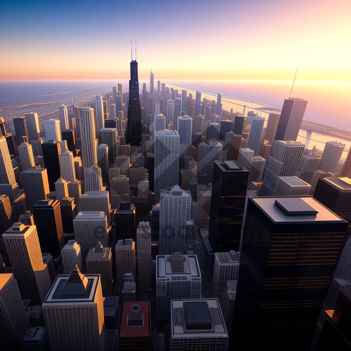 Picture of Iconic city skyline at sunset, reflecting modern urban architecture.