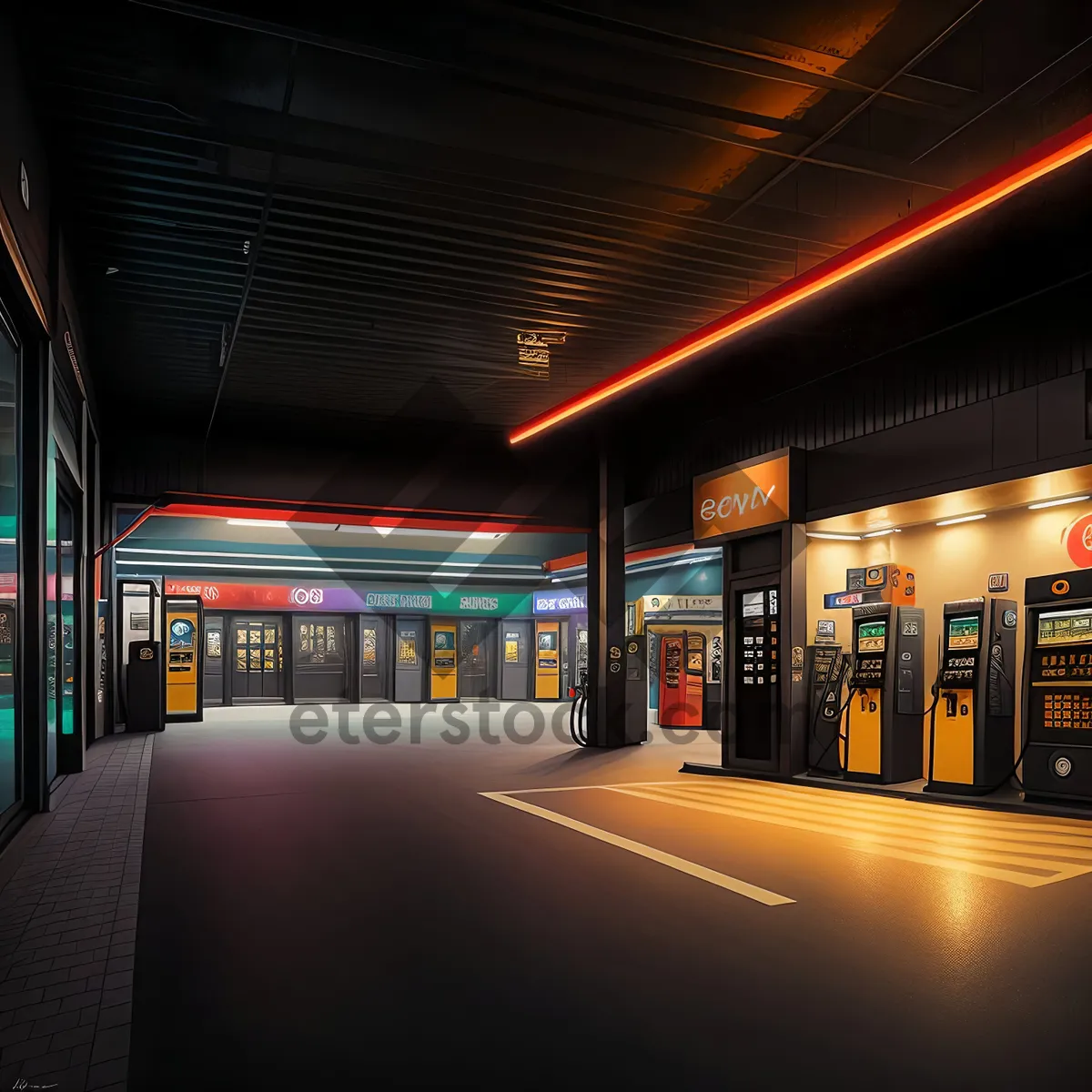 Picture of Modern Urban Train Station Interior with Cafeteria