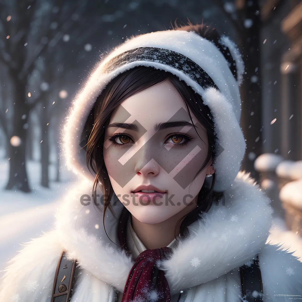 Picture of Winter Beauty in Fur: Smiling Snow Doll Lady