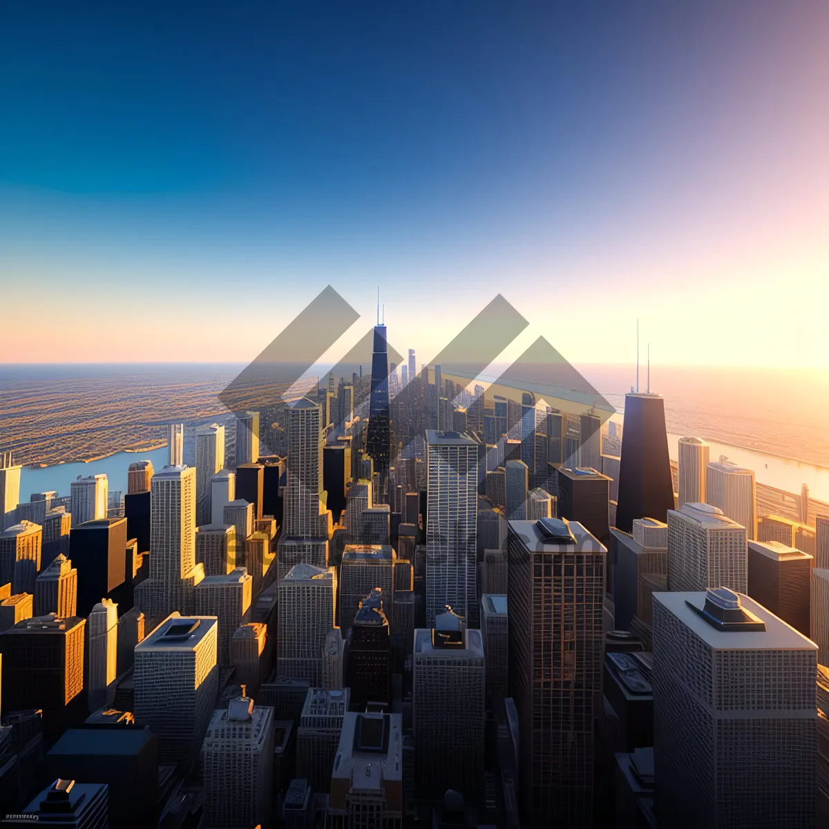 Picture of Urban Sunset on River with Skyscrapers