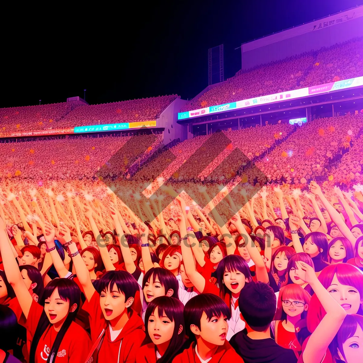 Picture of Vibrant Nighttime Concert Crowd Cheering at Stadium