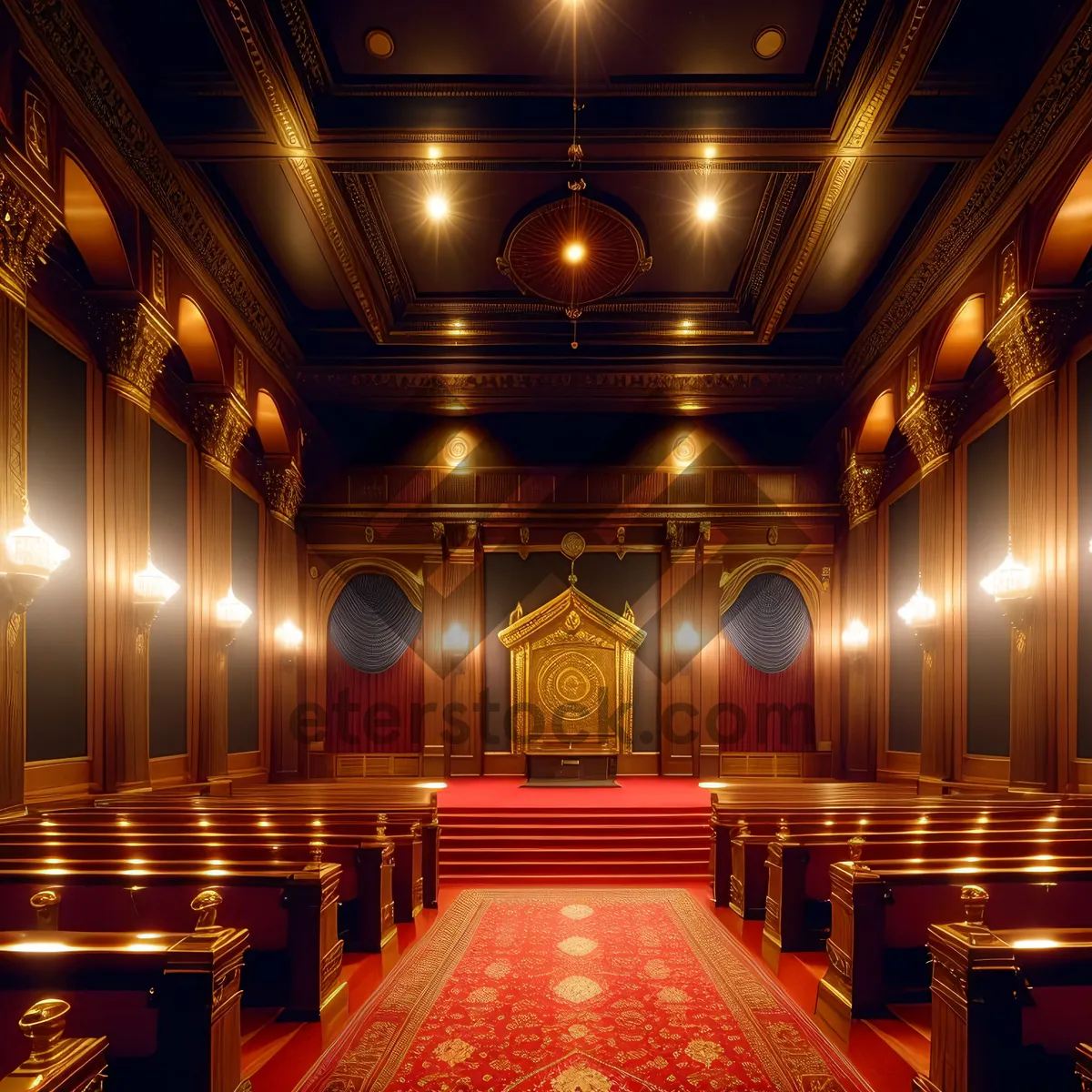 Picture of Grandeur of Historic Cathedral's Interior with Illuminated Columns