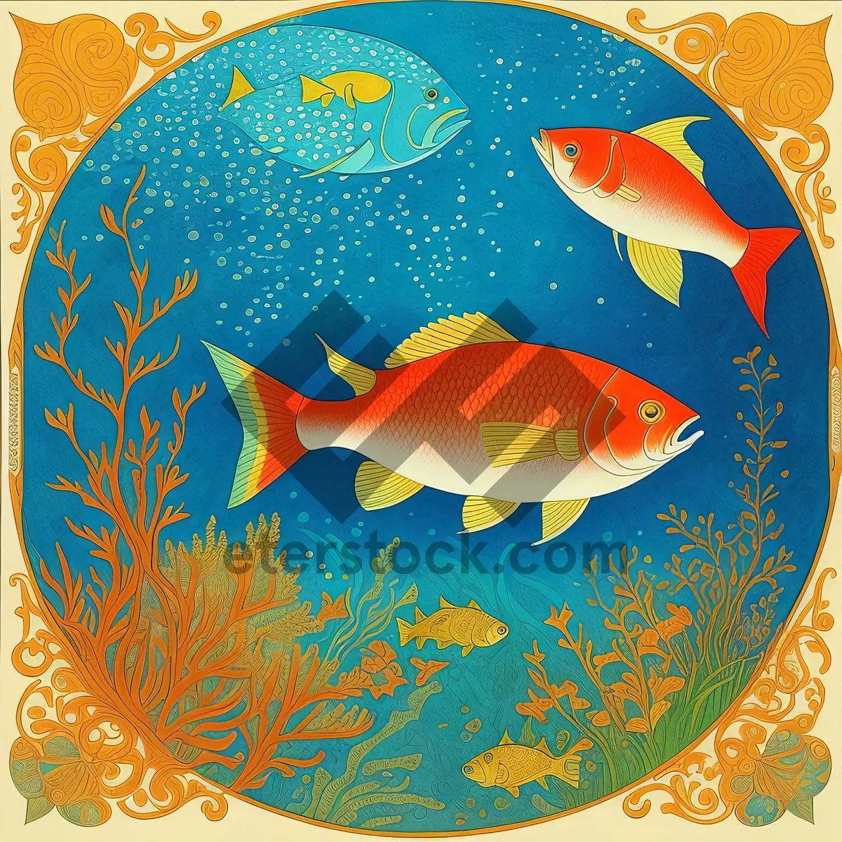 Picture of Bubbly Orange Fish Swimming in Sea