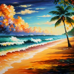 Tranquil Beach Paradise: Sunset over Turquoise Ocean