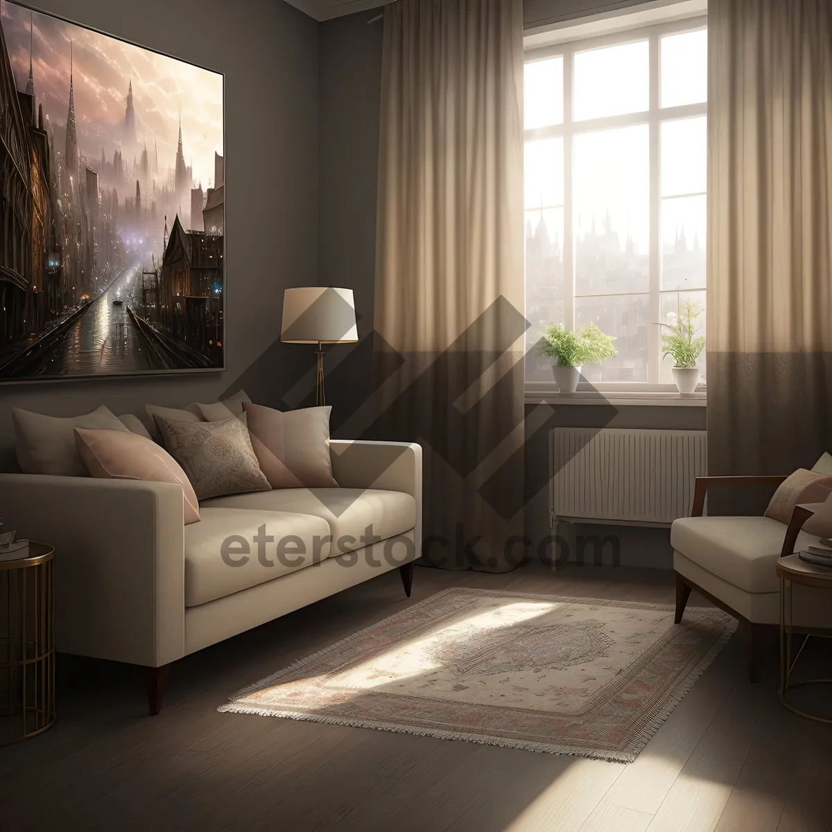 Picture of Cozy Living Room with Modern Furniture and Stylish Interior.