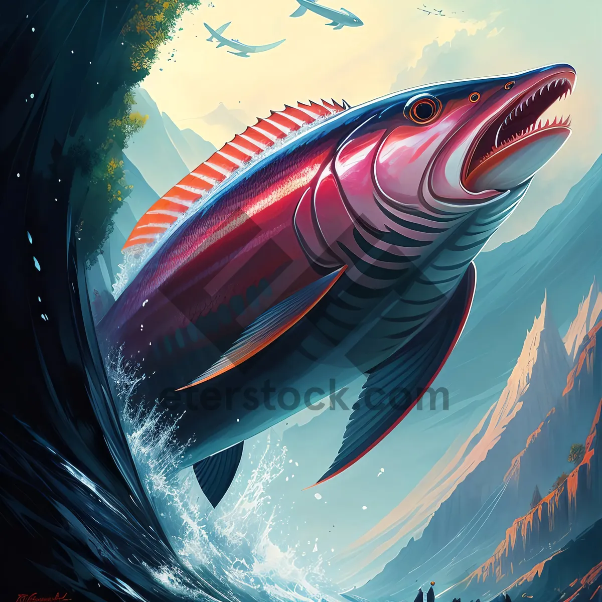 Picture of Futuristic Barracuda: A Shiny Digital Fish