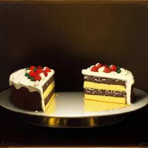 Delicious gourmet cake on plate with cream topping