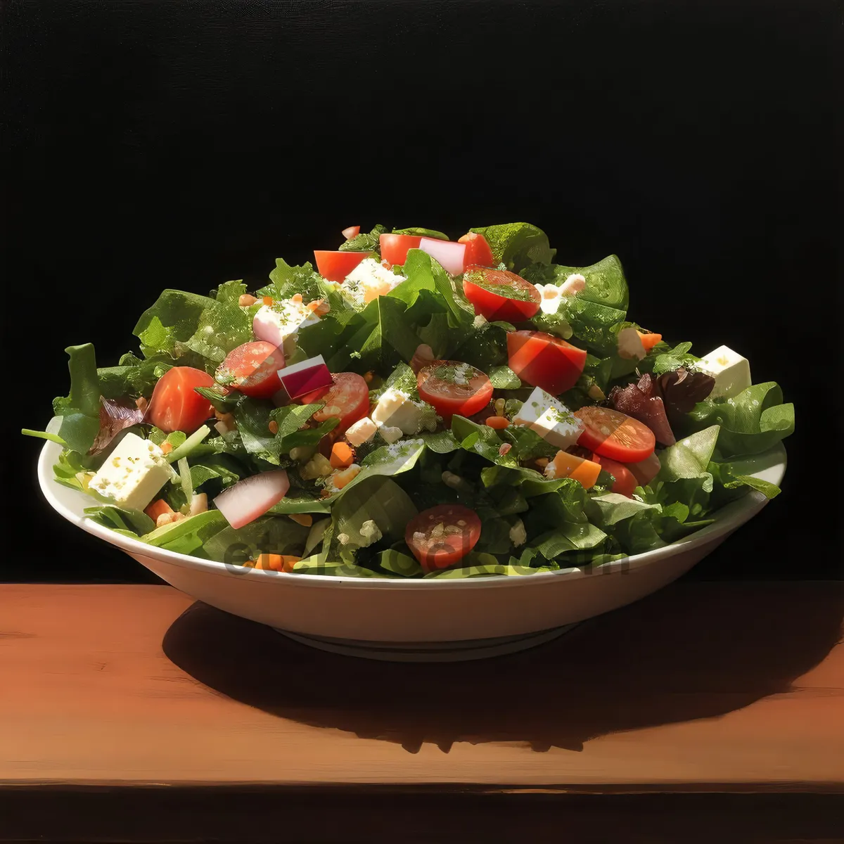 Picture of Savory and fresh gourmet salad with vegetables and cheese.