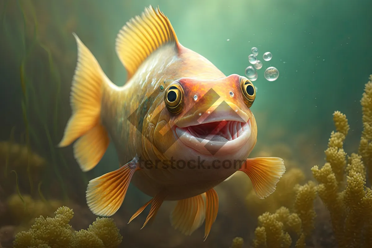 Picture of Orange Goldfish Swimming in Tropical Aquarium Tank