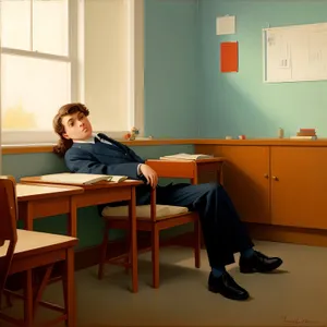 Modern Classroom with People and Furniture