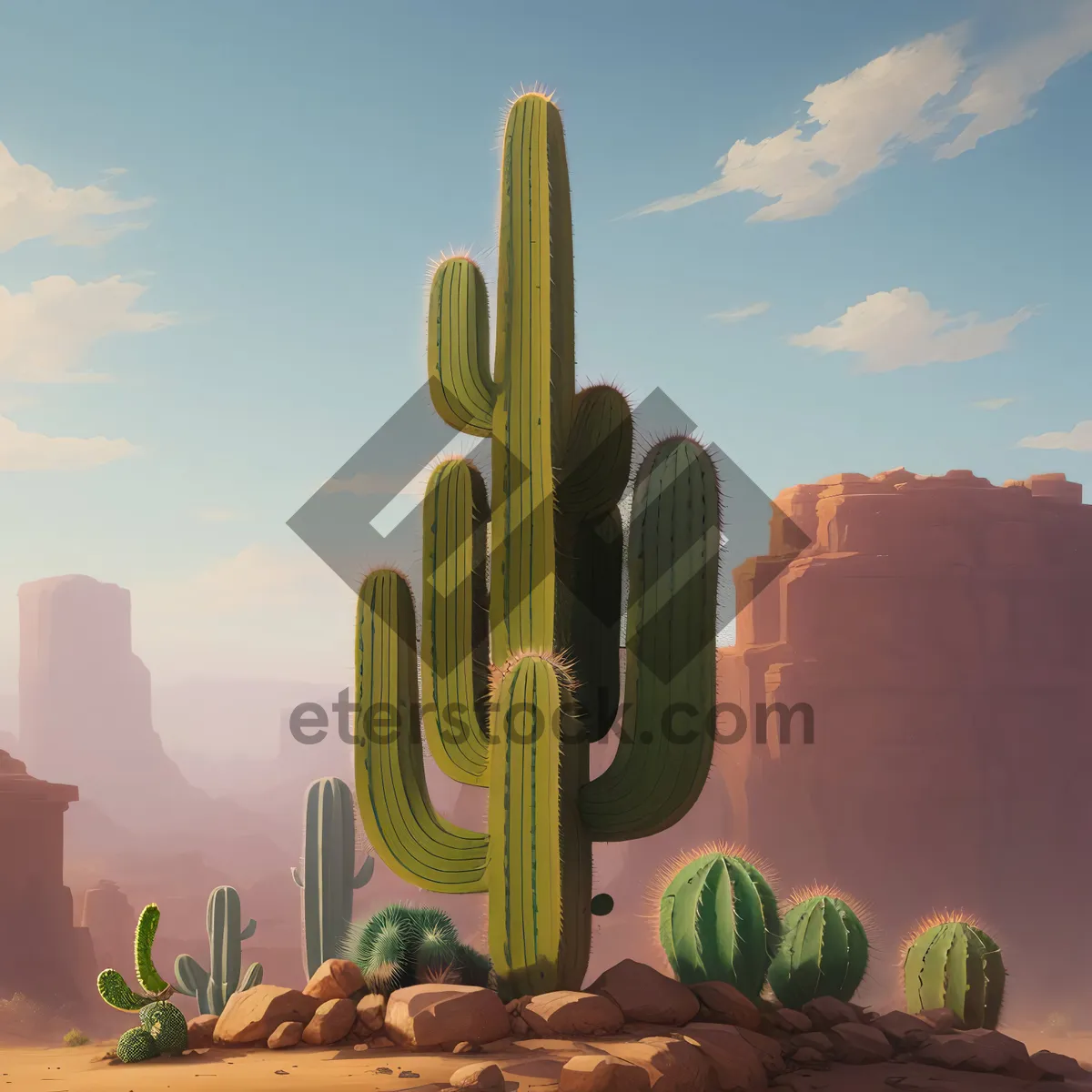 Picture of Desert Sunset: Majestic Saguaro Cacti against a Colorful Sky