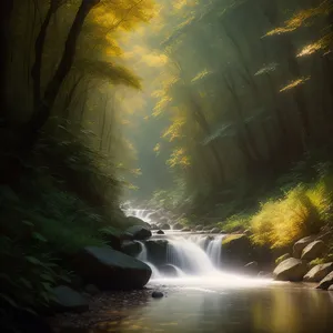 Serene Mountain Stream Cascading Through Forest