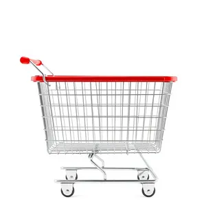 3D supermarket shopping cart with metal wheel.