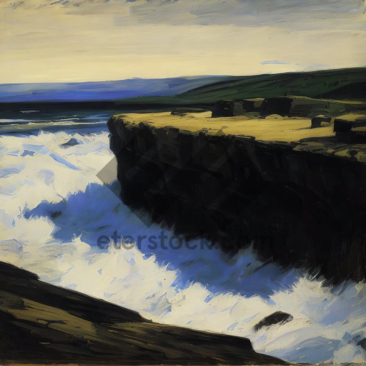 Picture of Coastal Cliff Amidst Majestic Ocean Waves