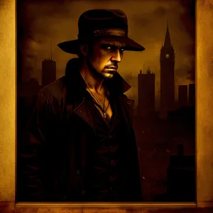 Stylish Cowboy: Black Suit and Hat Portrait