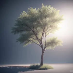 Majestic Oak Tree Silhouette in Rural Landscape