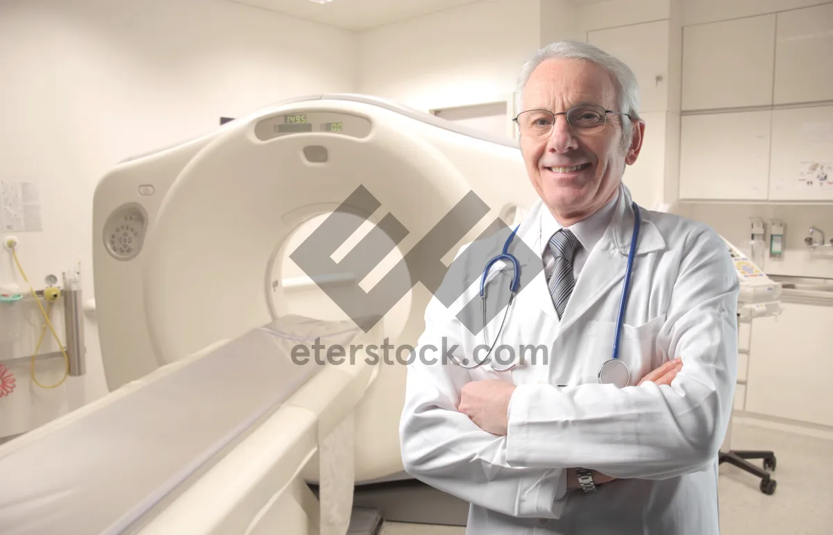 Picture of Happy male doctor working in hospital office.