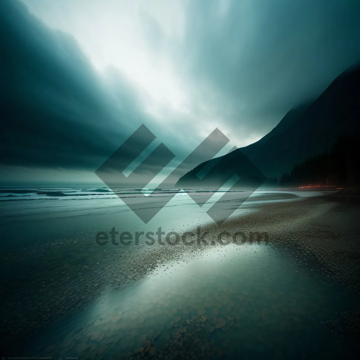 Picture of Serene Sunset Reflection on Beach Shoreline