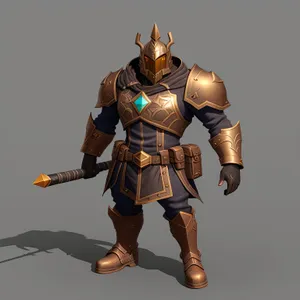 Warrior's Resolute Defense: Shielded Soldier with Armor, Halberd, and Helmet