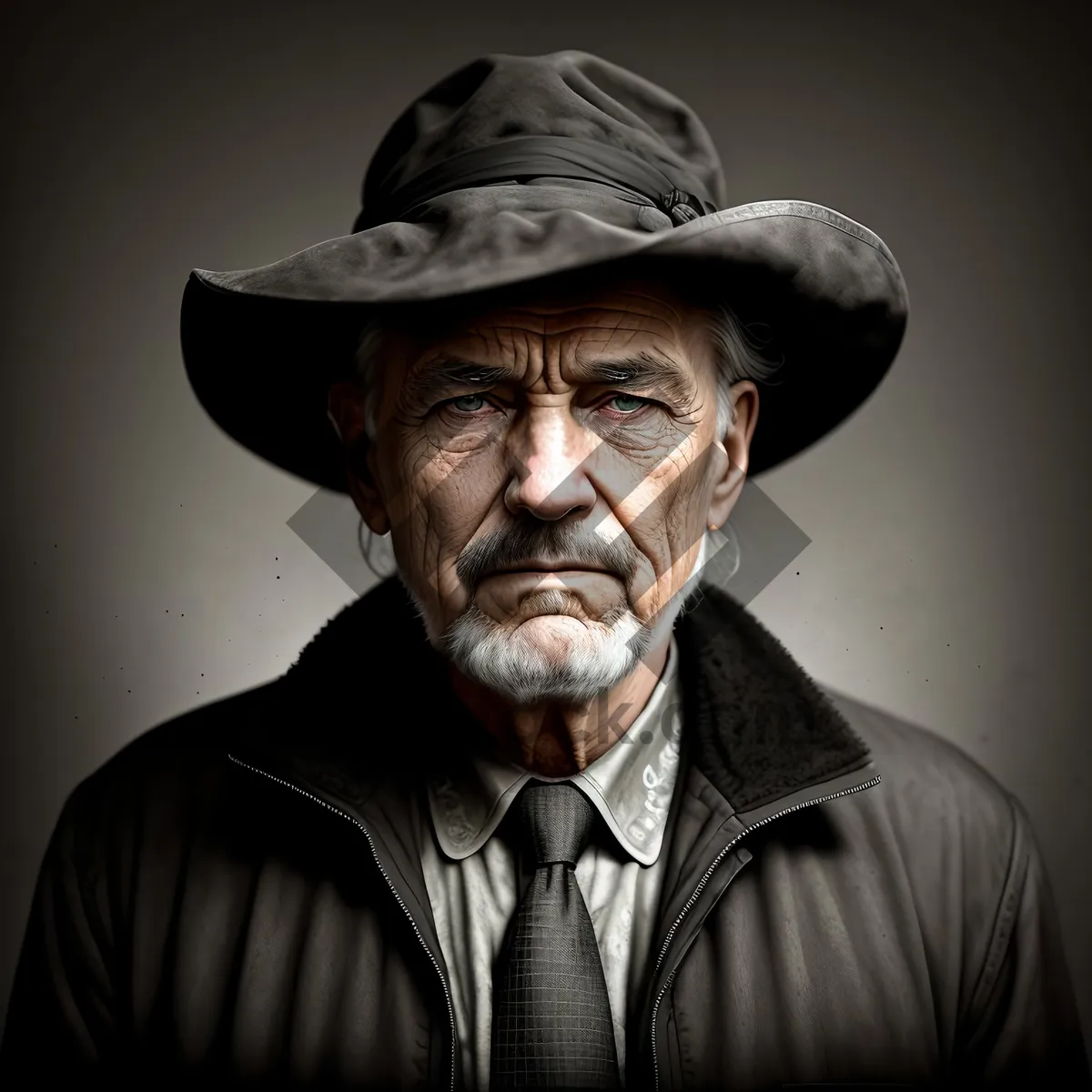 Picture of Serious Senior Man in Black Cowboy Hat