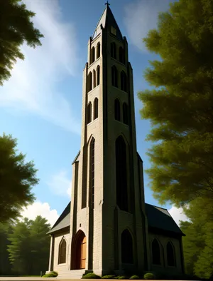 Serene Skyline: Ancient Bell Tower Crowns Historic Cathedral