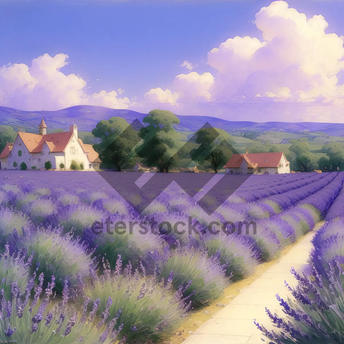 Picture of Serene Lavender Fields: Tranquil Countryside Landscape with Purple Blooms