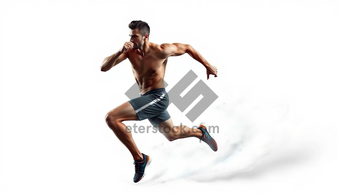 Picture of Muscular man jumping in fitness competition