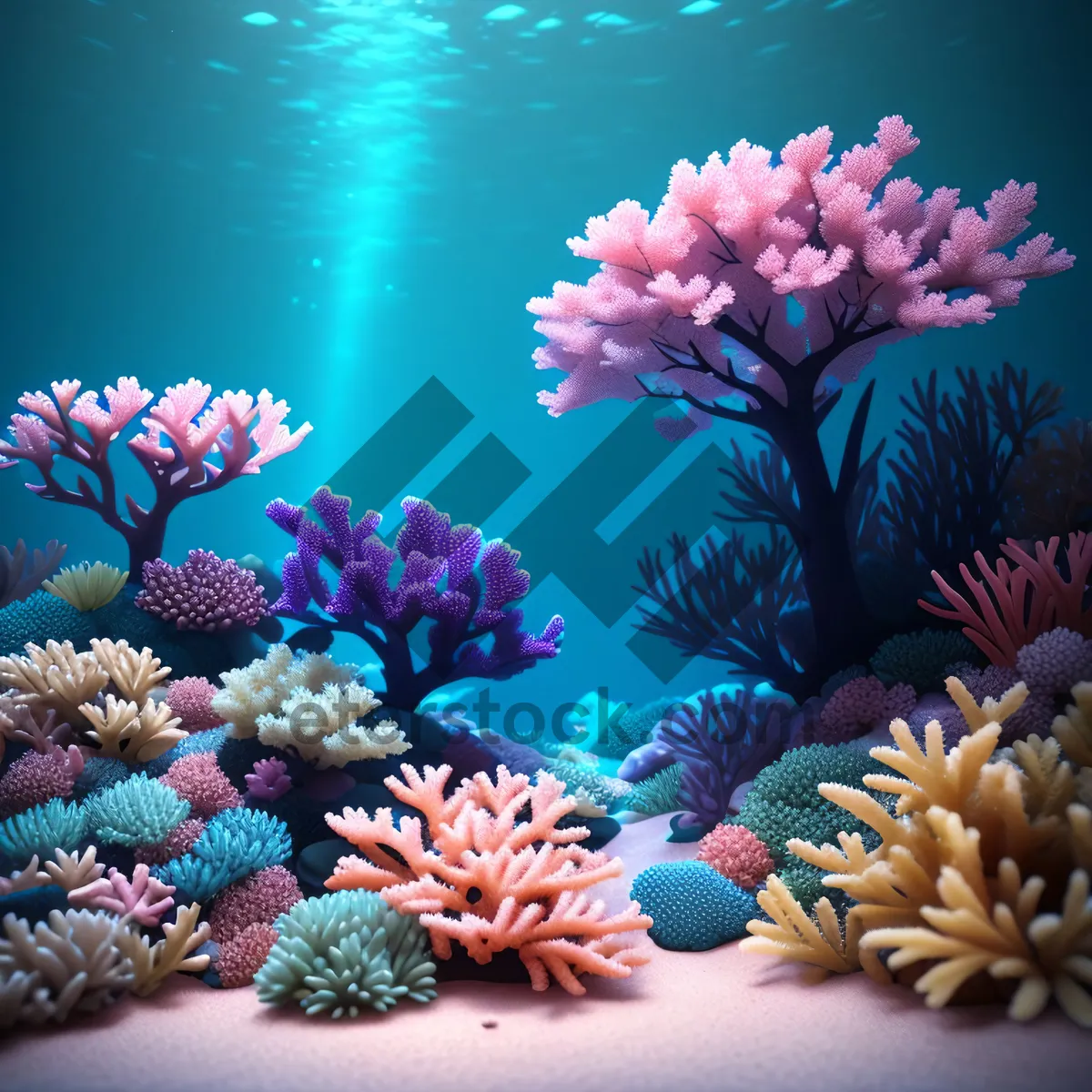 Picture of Colorful Underwater Coral Reef with Exotic Fish