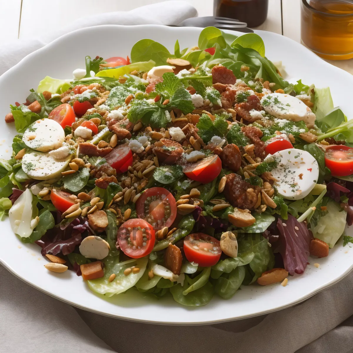 Picture of Delicious Vegetable Salad Plate with Grilled Meat