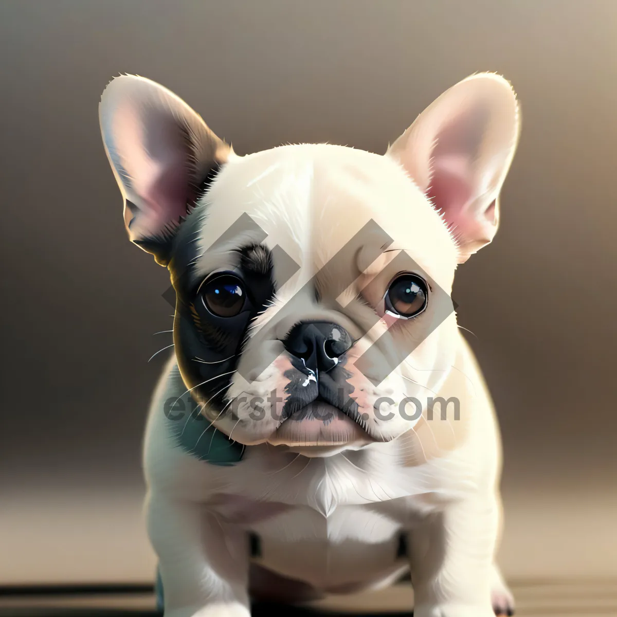 Picture of Bulldog Puppy Sitting in Studio - Adorable Wrinkled Terrier