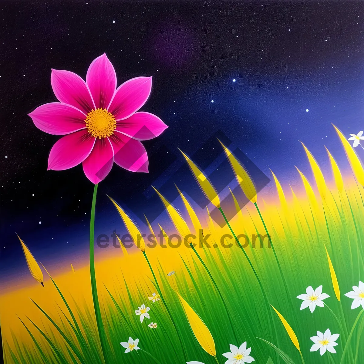 Picture of Vibrant Lotus Blossom - Colorful Floral Island Scene