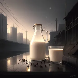 Refreshing Milk in Glass Bottle