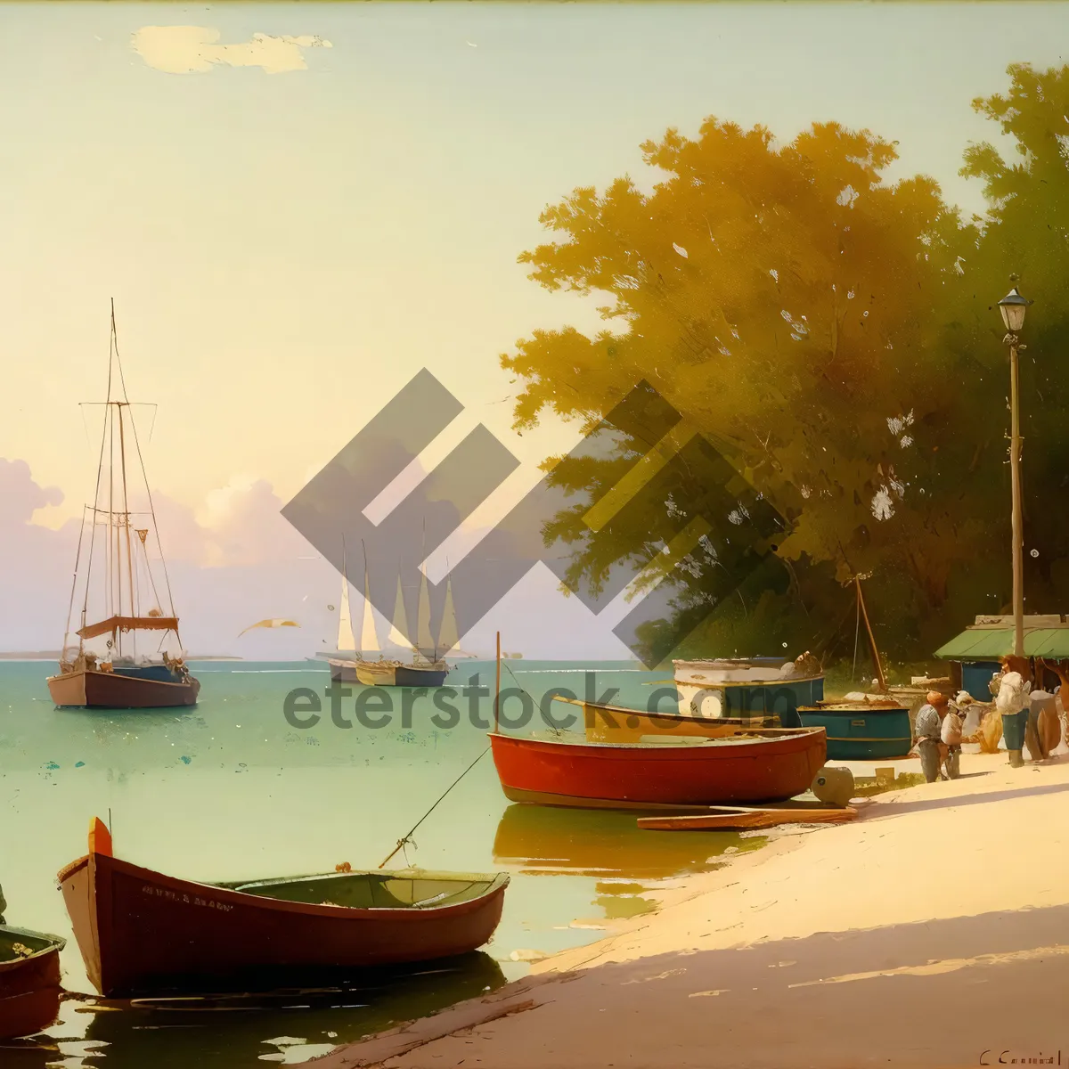 Picture of Serene Marina with Boats in Harbor