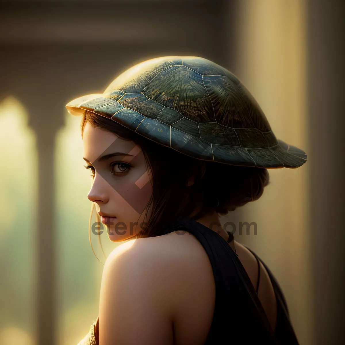 Picture of Beautiful brunette model posing in fashionable hat