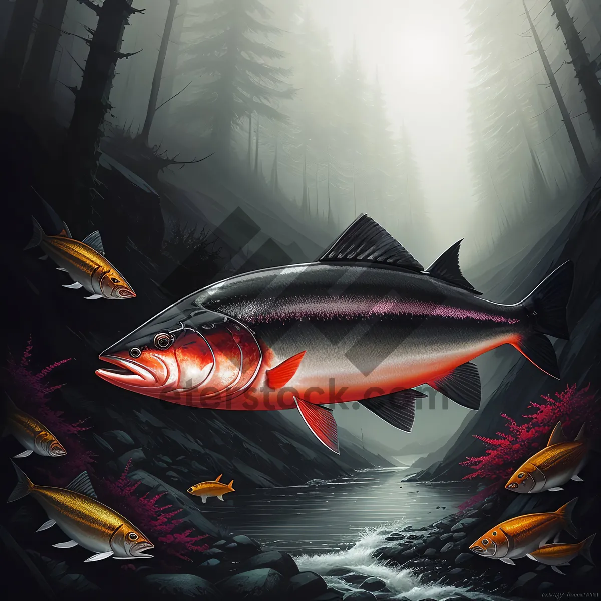 Picture of Freshwater Coho Salmon Swimming Underwater