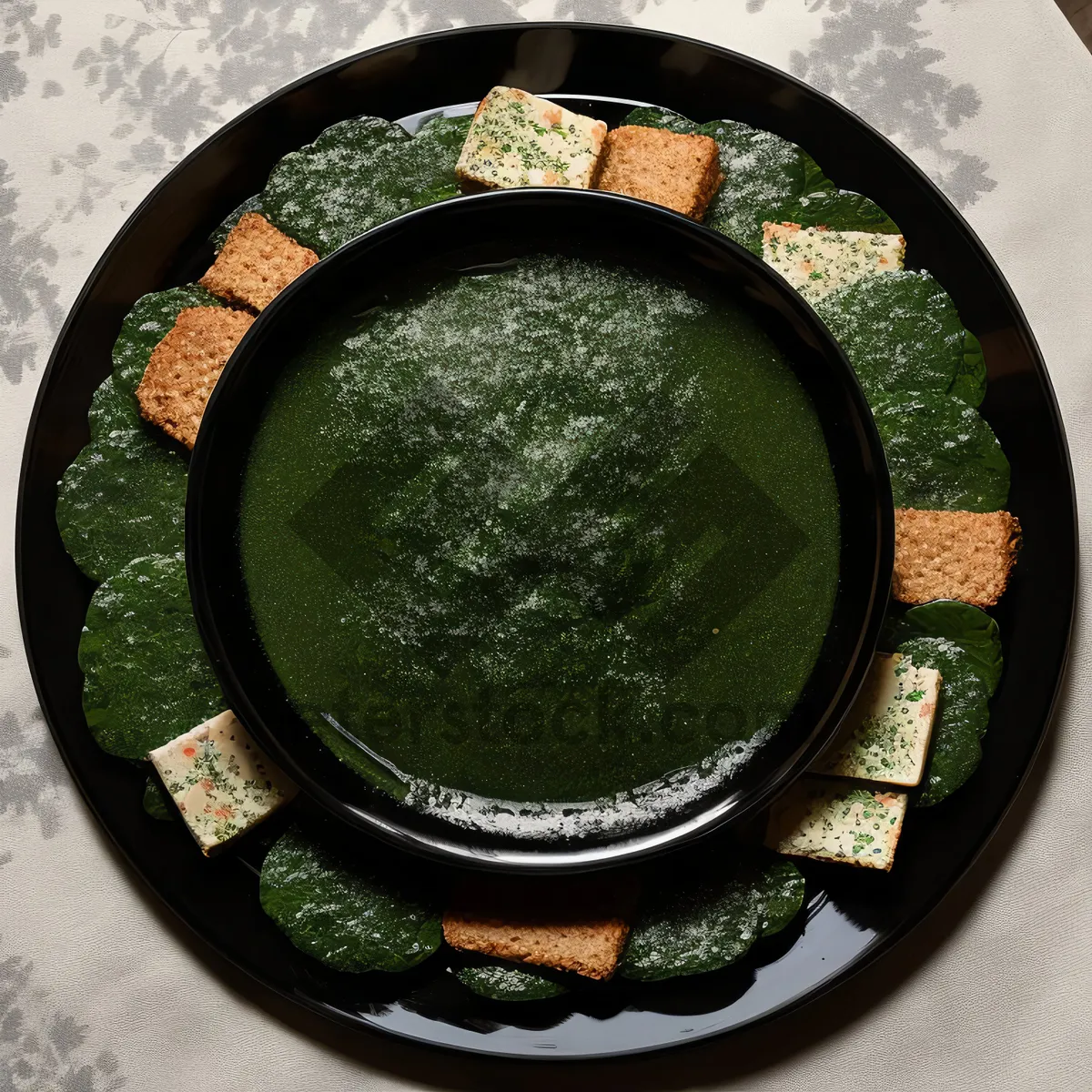 Picture of Hot Coffee in Black Cup on Saucer
