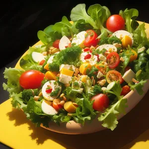 Healthy garden salad with fresh vegetables and herbs