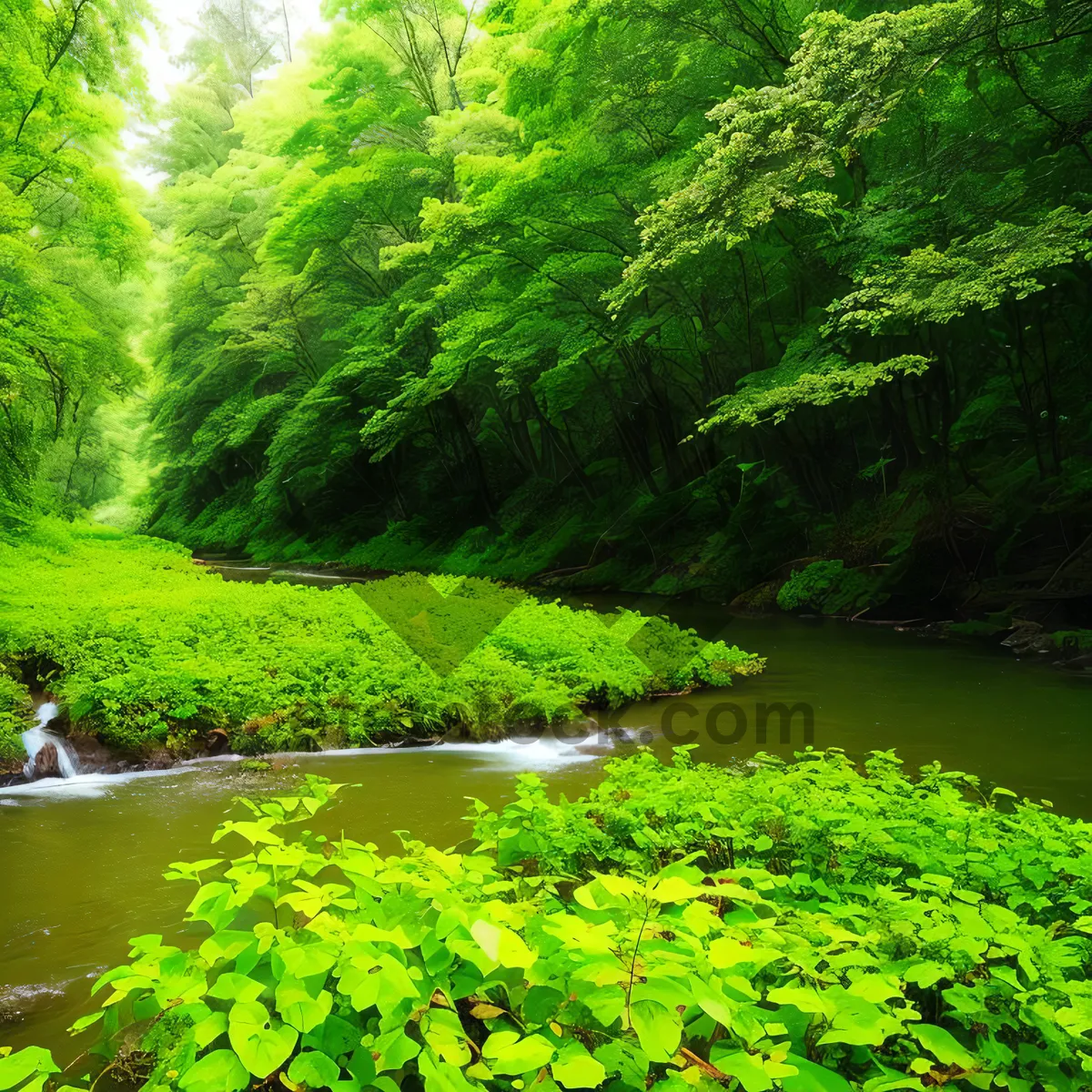 Picture of Tranquil Summer Scene: River and Forest