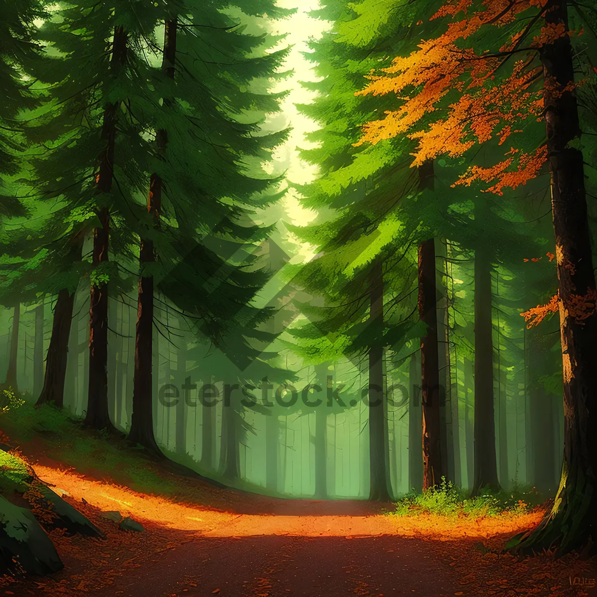 Picture of Serene Summer Forest Path with Sunlit Trees