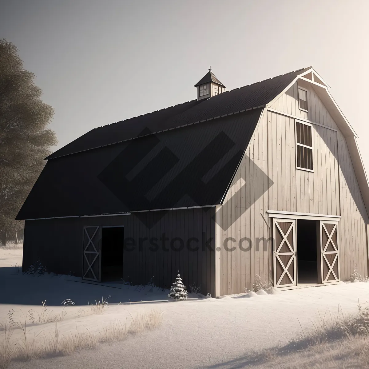 Picture of Rustic Farmhouse under Clear Country Sky