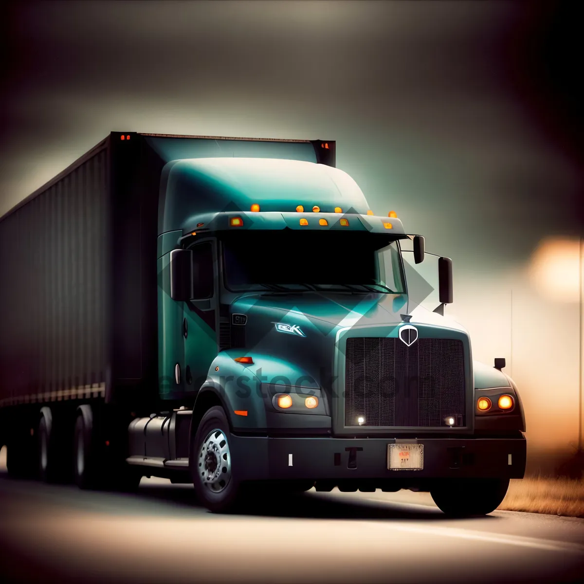 Picture of Fast-moving Freight Truck on Highway