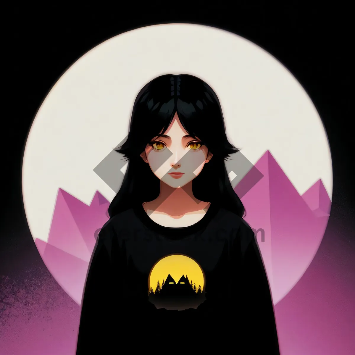 Picture of Stylish female DJ with attractive black hair portrait